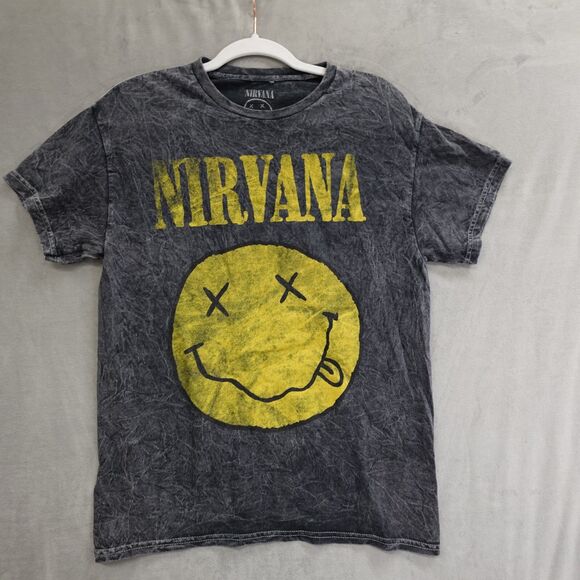 Nirvana Shirt Medium Stone Washed Gray Band Yellow Smiley Face Logo Concert - Picture 7 of 7